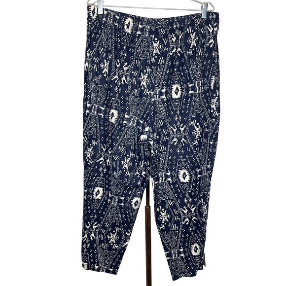 Carole Little size 20W blue & white pants elastic waist Geo print Aztec - Picture 4 of 13